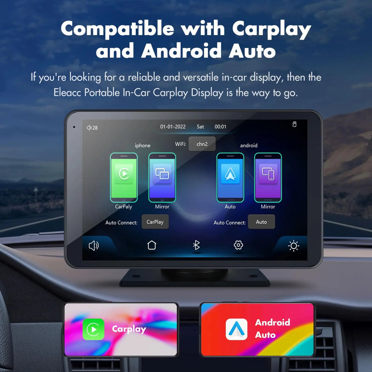 Hieha 2026 Newest 7In 1024×600 IPS Touchscreen Portable Carplay Car Video Player, Wireless Carplay & Android Auto Support, Mirror Link, GPS Navigation, Bluetooth 5.2 Call, Backup Camera, AUX, FM Transmitter, Cars Accessories, Auto Accessories