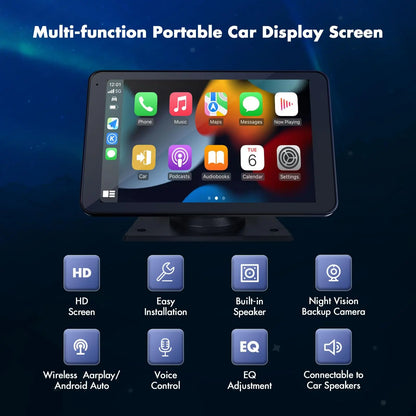 Hieha 2026 Newest 7In 1024×600 IPS Touchscreen Portable Carplay Car Video Player, Wireless Carplay & Android Auto Support, Mirror Link, GPS Navigation, Bluetooth 5.2 Call, Backup Camera, AUX, FM Transmitter, Cars Accessories, Auto Accessories