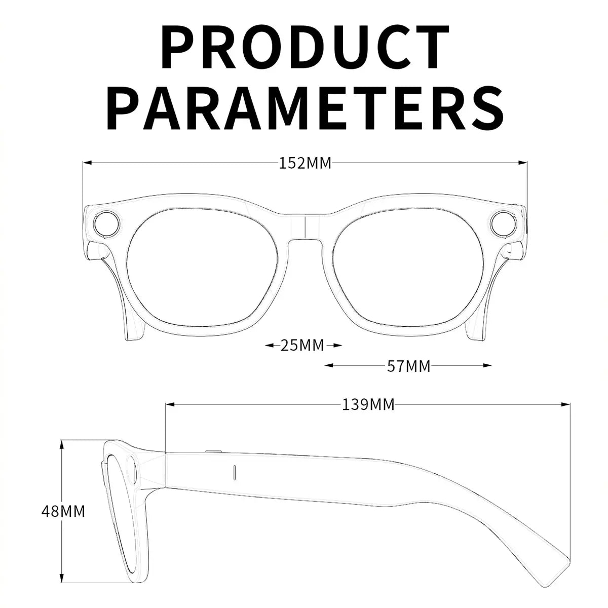 Unisex Adults Casual with Camera Smart Glasses - Ai-Enabled, 12MP HD Camera, Bluetooth Wireless Audio, Real-Time Translation, AI Assistant, Open Earmuff Design, Object Recognition, Sunglasses/Transparent Style, Lithium Ion Batteries Included, Black