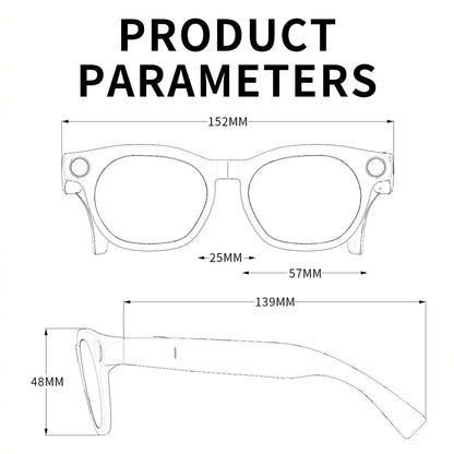 Unisex Adults Casual with Camera Smart Glasses - Ai-Enabled, 12MP HD Camera, Bluetooth Wireless Audio, Real-Time Translation, AI Assistant, Open Earmuff Design, Object Recognition, Sunglasses/Transparent Style, Lithium Ion Batteries Included, Black