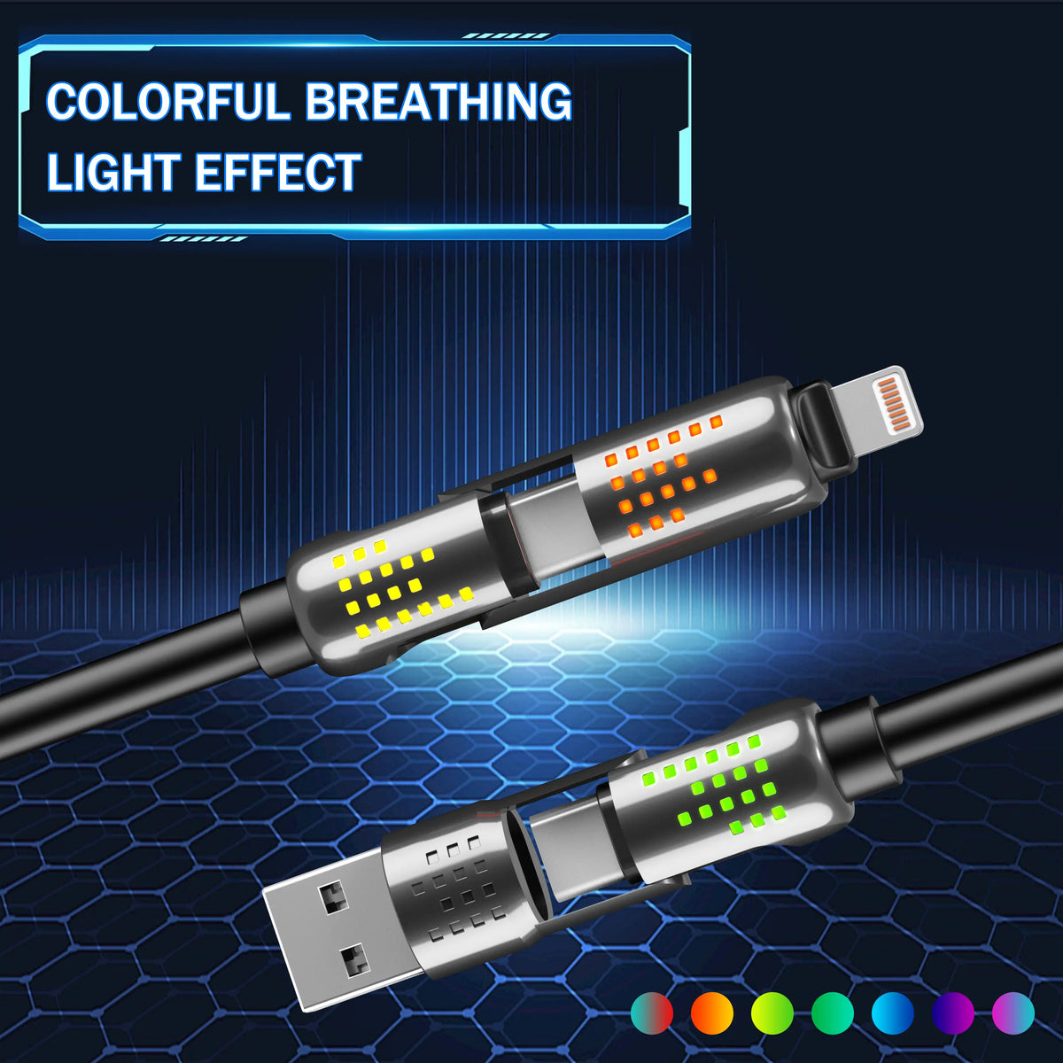 240W 4-In-1 USB-C Charging Cable - PD 5A Fast Charging, Data Sync, Usb-A/Lightning Compatibility, Aluminum Alloy & Silicone Build, Mobile Accessories for Smartphone, Iphone 16/15, Ipad, Samsung Laptop