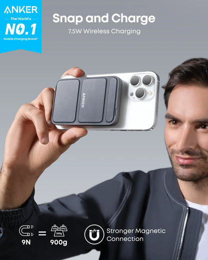 【Magnetic Power Bank】Anker 5,000Mah Magnetic Power Bank, Wireless Portable Charger with Foldable Stand & Side USB-C Port, Battery Pack for Iphone 17/16/15/14/13#Dealsforyoudays Sohochic