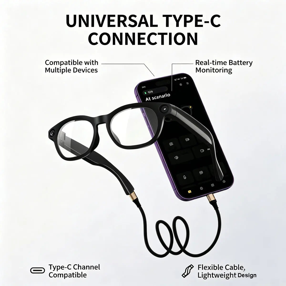 Unisex Adults Casual with Camera Smart Glasses - Ai-Enabled, 12MP HD Camera, Bluetooth Wireless Audio, Real-Time Translation, AI Assistant, Open Earmuff Design, Object Recognition, Sunglasses/Transparent Style, Lithium Ion Batteries Included, Black