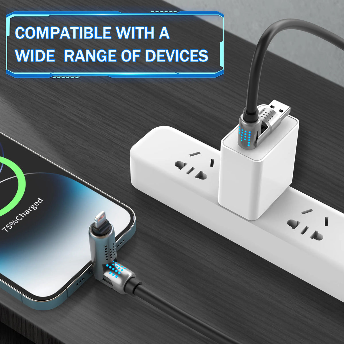 240W 4-In-1 USB-C Charging Cable - PD 5A Fast Charging, Data Sync, Usb-A/Lightning Compatibility, Aluminum Alloy & Silicone Build, Mobile Accessories for Smartphone, Iphone 16/15, Ipad, Samsung Laptop