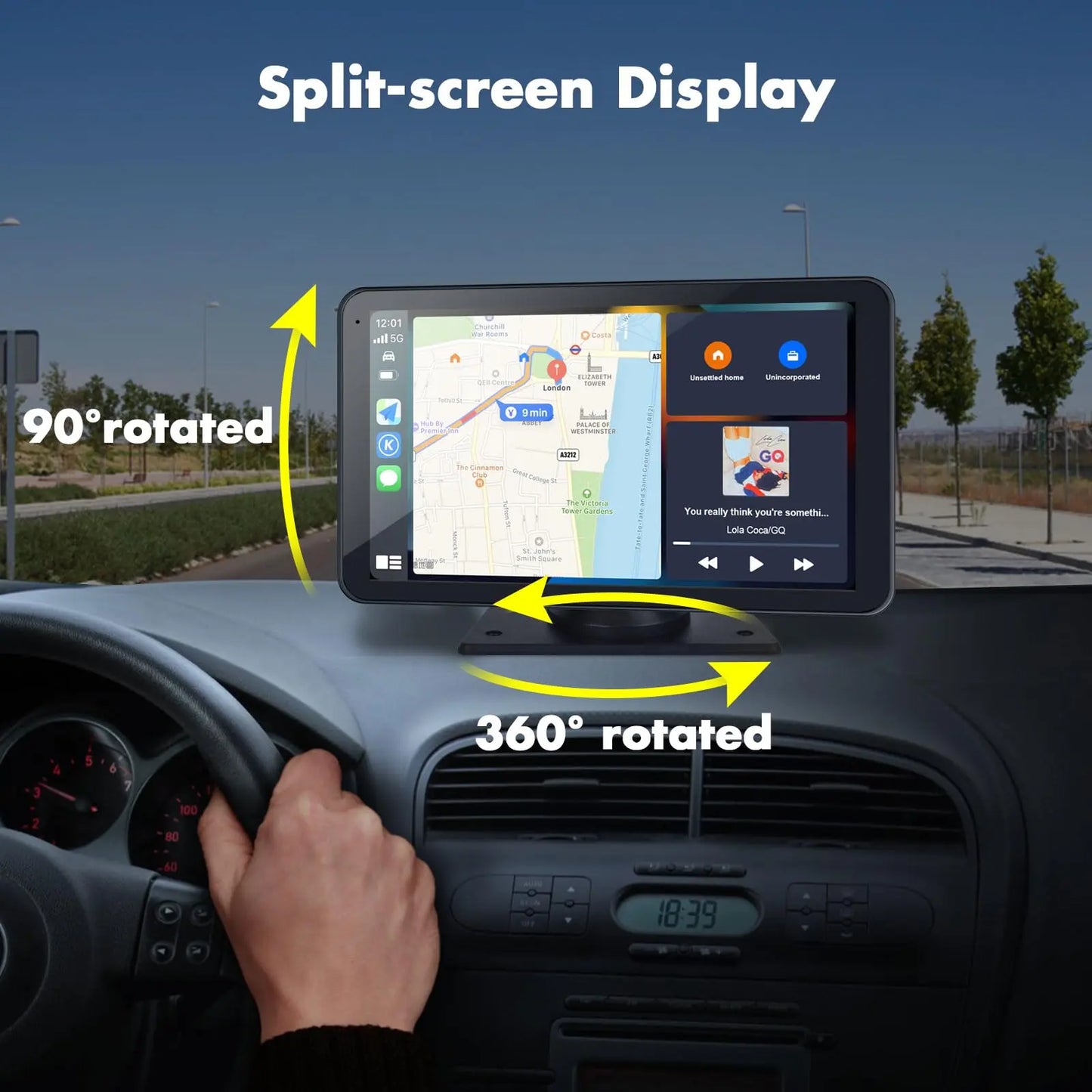 Hieha 2026 Newest 7In 1024×600 IPS Touchscreen Portable Carplay Car Video Player, Wireless Carplay & Android Auto Support, Mirror Link, GPS Navigation, Bluetooth 5.2 Call, Backup Camera, AUX, FM Transmitter, Cars Accessories, Auto Accessories