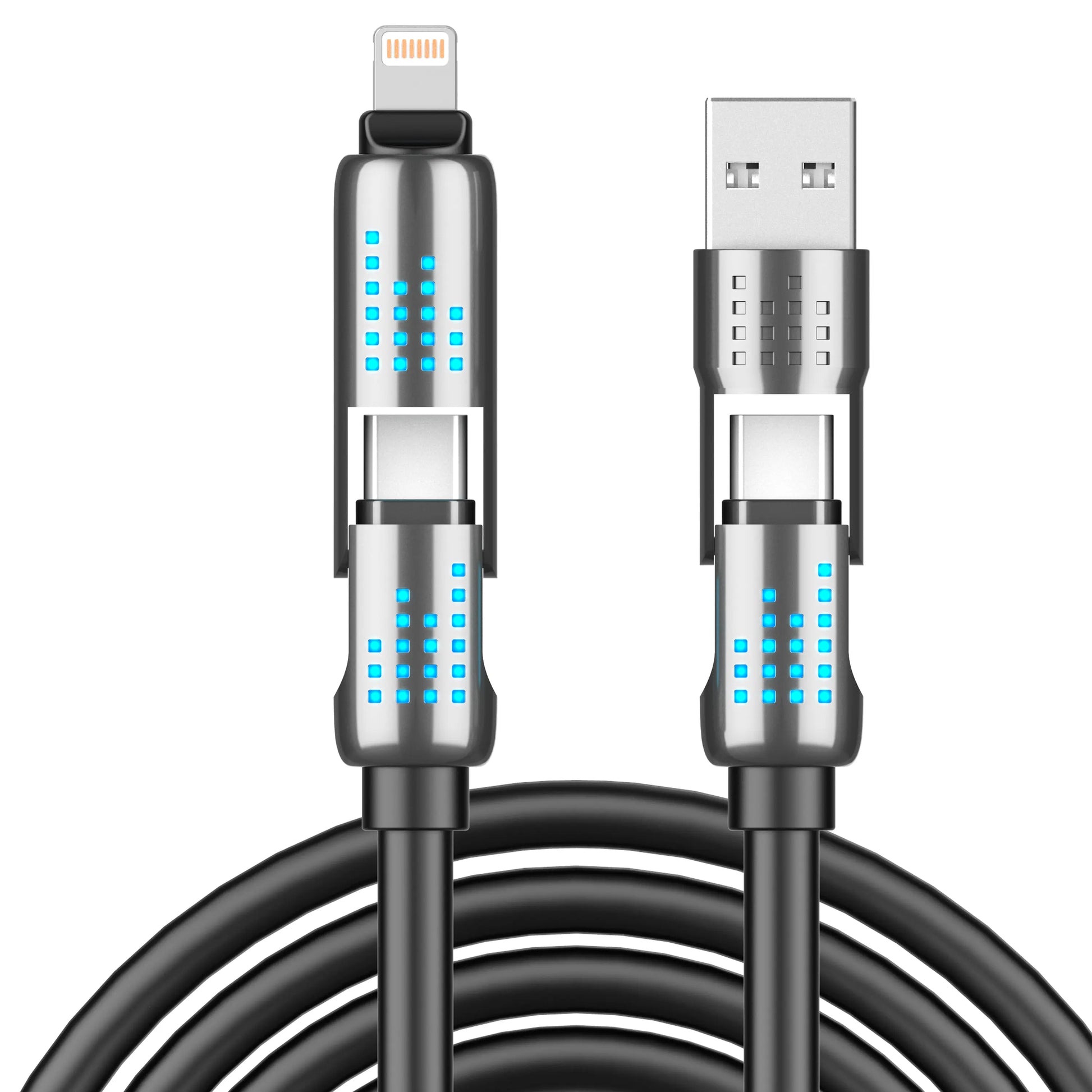 240W 4-In-1 USB-C Charging Cable - PD 5A Fast Charging, Data Sync, Usb-A/Lightning Compatibility, Aluminum Alloy & Silicone Build, Mobile Accessories for Smartphone, Iphone 16/15, Ipad, Samsung Laptop