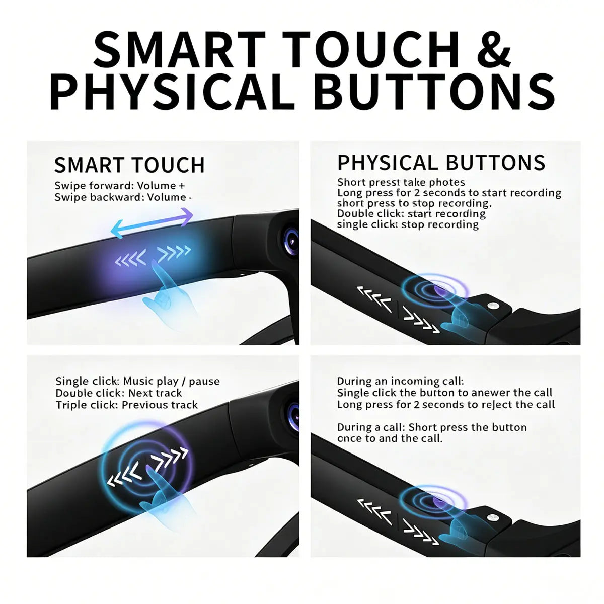Unisex Adults Casual with Camera Smart Glasses - Ai-Enabled, 12MP HD Camera, Bluetooth Wireless Audio, Real-Time Translation, AI Assistant, Open Earmuff Design, Object Recognition, Sunglasses/Transparent Style, Lithium Ion Batteries Included, Black