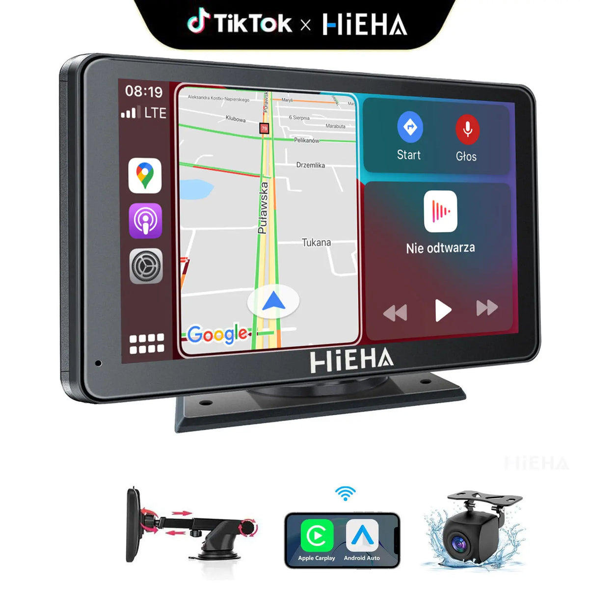 Hieha 2026 Newest 7In 1024×600 IPS Touchscreen Portable Carplay Car Video Player, Wireless Carplay & Android Auto Support, Mirror Link, GPS Navigation, Bluetooth 5.2 Call, Backup Camera, AUX, FM Transmitter, Cars Accessories, Auto Accessories