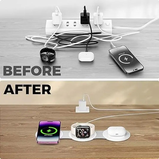 3-In-1 Hicober Wireless Charging Station, Magnetic Portable Charger Dock 18W for Iphone 15/Pro/Max/Plus, Iphone 14/13/12, Compatible with Apple Watch Series 9/Ultra 1, 2 and Airpods, Ideal for Travel and Holiday Presents